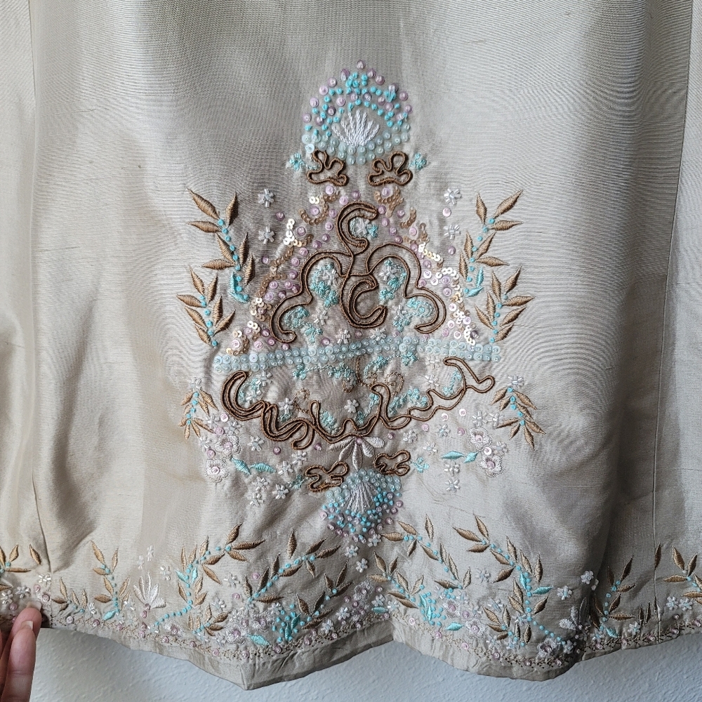 Johnny Was Biya Beaded Embroidery Silk Midi Jacket Size Medium Color Pebble NWT - Picture 11 of 16